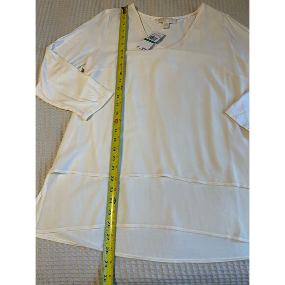 NWT Michael Kors Glam Minimalist Ivory Flowy Long Sleeve V Neck Blouse Large - Picture 12 of 12